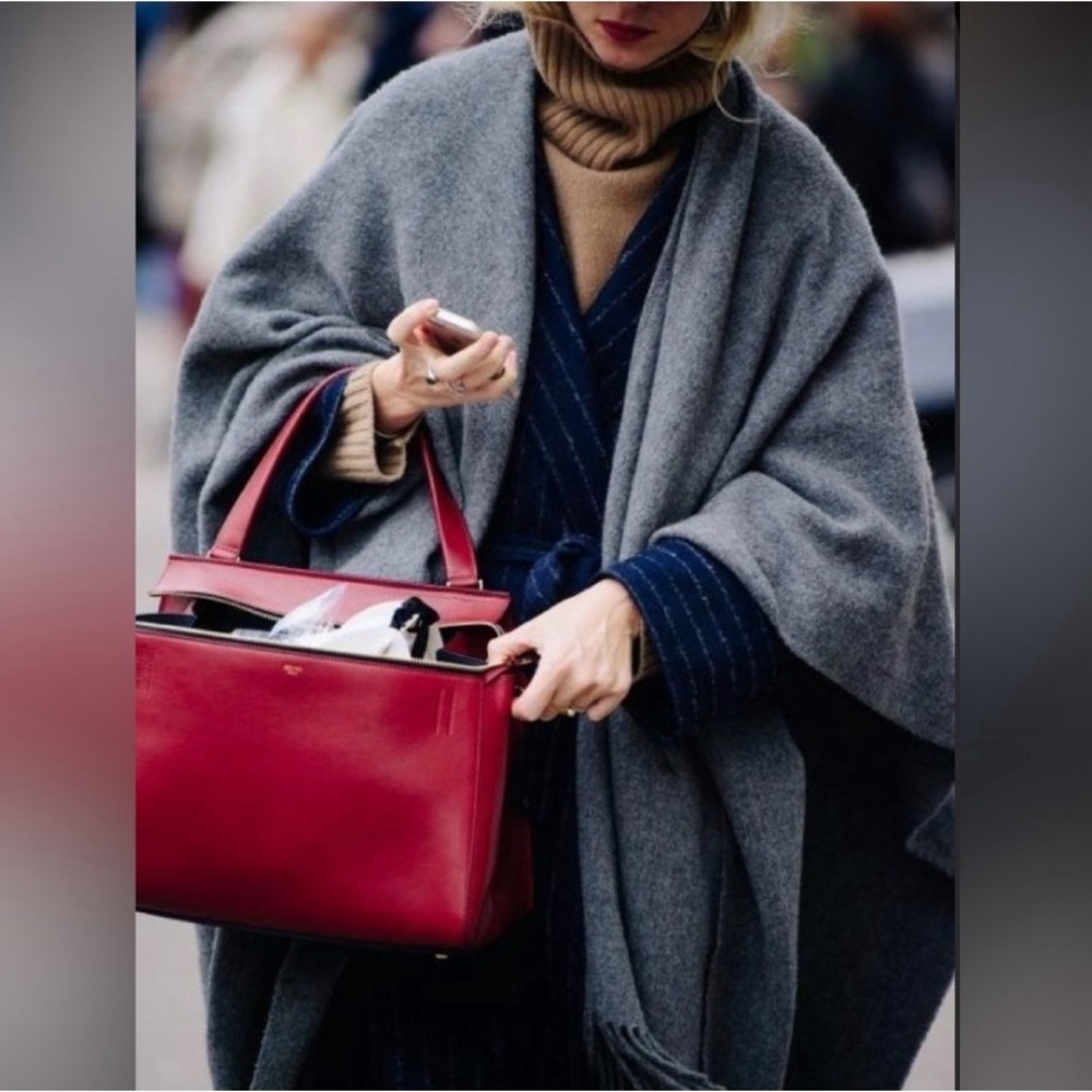 Celine Edge Tote Bag Grained Calfskin Leather Blood Red Burgundy